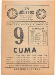 9 Ağustos 1974 Takvim Yaprağı EFM(N)2306 - 3