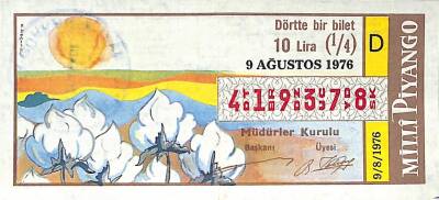 9 Ağustos 1976 Piyango Bileti Çeyrek Bilet PYB6167 - 1