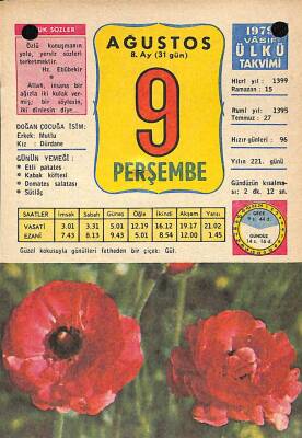 9 Ağustos 1979 Takvim Yaprağı - Doğum Günü Hediyesi EFM(N)10196 - 1