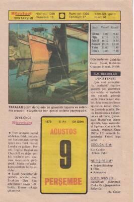 9 Ağustos 1979 Takvim Yaprağı -Doğum Günü Hediyesi EFM(N)6291 - 1