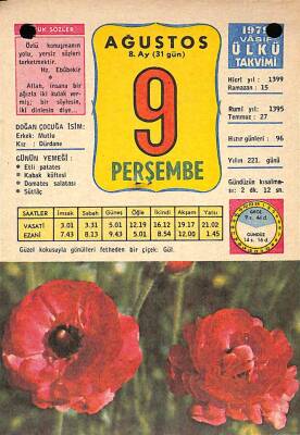 9 Ağustos 1979 Takvim Yaprağı - Doğum Günü Hediyesi EFM(N)9707 - 2