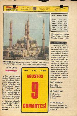 9 Ağustos 1980 Takvim Yaprağı - Doğum Günü Hediyesi EFM(N)9563 - 1