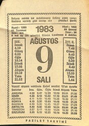 9 Ağustos 1983 Takvim Yaprağı - Doğum Günü Hediyesi EFM(N)12000 - Gökçekoleksiyon