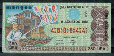 9 Ağustos 1985 Piyango Bileti Çeyrek Bilet - Mengen Aşçılar Festival PYB215 - 1