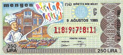 9 Ağustos 1985 Piyango Bileti Çeyrek Bilet PYB6084 - 1
