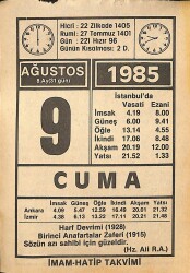 9 Ağustos 1985 Takvim Yaprağı - Doğum Günü Hediyesi EFMN15704 - Gökçekoleksiyon