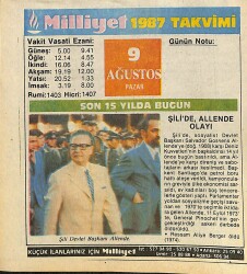 9 Ağustos 1987 Takvim Yaprağı - Doğum Günü Hediyesi EFMN14109 - Gökçekoleksiyon