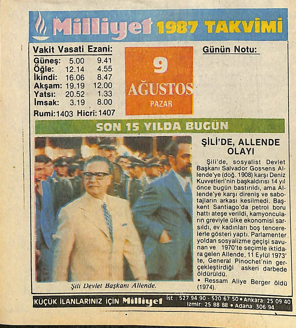9 Ağustos 1987 Takvim Yaprağı - Doğum Günü Hediyesi EFMN14109 - 1