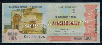 9 Ağustos 1989 Yarım Bİlet PYB2134 - 1