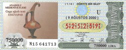 9 Ağustos 2000 Piyango Bileti Dörtte Bir Bilet PYB6505 - Gökçekoleksiyon