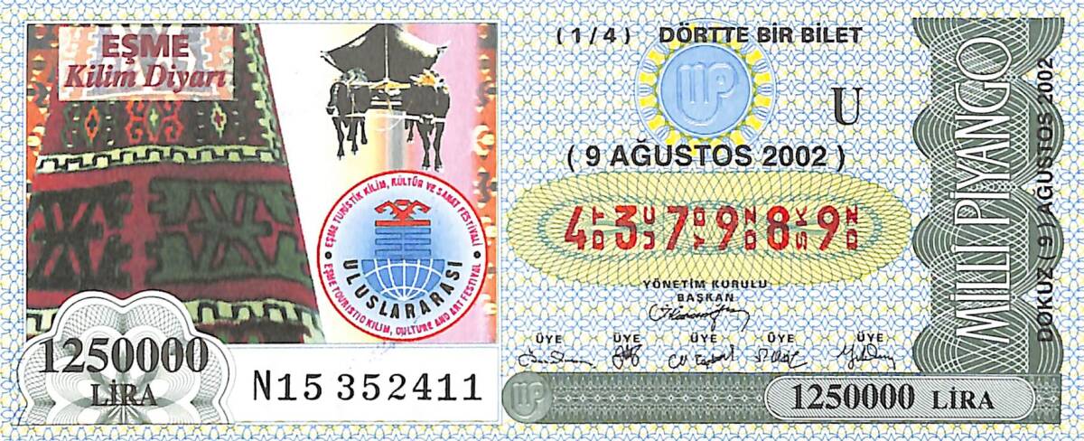 9 Ağustos 2002 Piyango Bileti Dörtte Bir Bilet PYB6736 - 1
