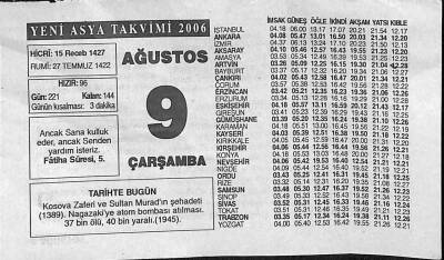 9 Ağustos 2006 Takvim Yaprağı - Doğum Günü Hediyesi EFM(N)9945 - 1