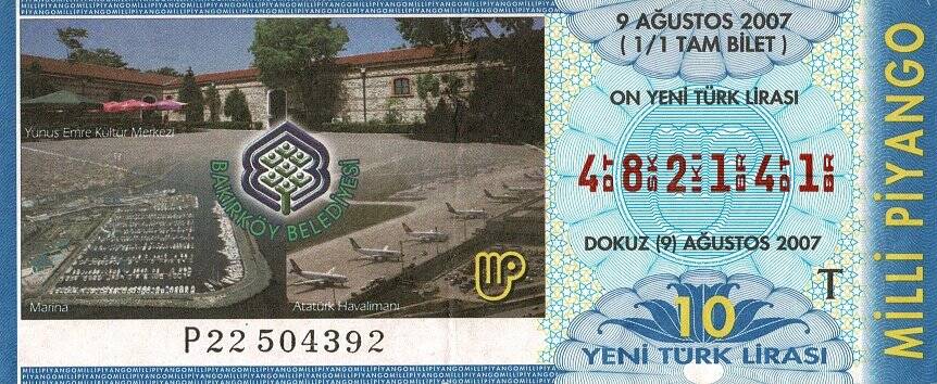 9 Ağustos 2007 (T) Bakırköy Belediyesi (11) Tam Bilet PYB5757 - 1