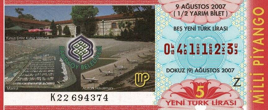 9 Ağustos 2007 (Z) Bakırköy Belediyesi (12) Yarım Bilet PYB5766 - 1