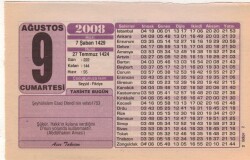 9 Ağustos 2008 Takvim Yaprağı EFM(N)2315 - 1