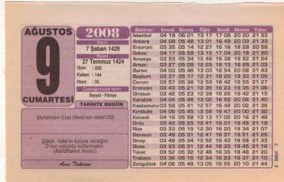 9 Ağustos 2008 Takvim Yaprağı EFM(N)2315 - 1
