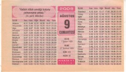 9 Ağustos 2008 Takvim Yaprağı EFM(N)2316 - 2