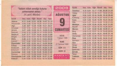 9 Ağustos 2008 Takvim Yaprağı EFM(N)2316 - 2
