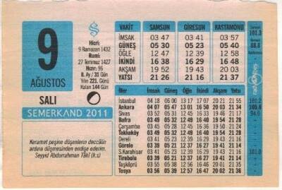 9 Ağustos 2011 Takvim Yaprağı EFM(N)1266 - 4