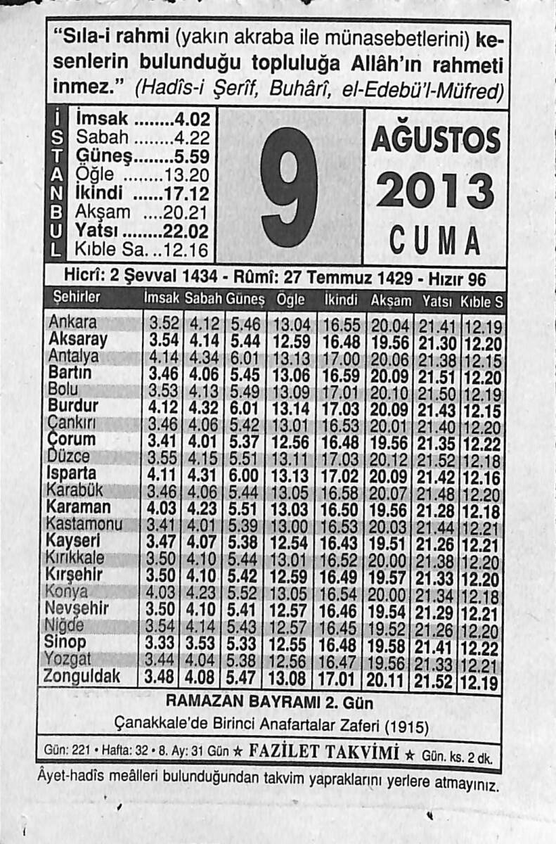 9 Ağustos 2013 Takvim Yaprağı - Doğum Günü Hediyesi EFMN13552 - 1