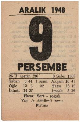 9 Aralık 1948 Takvim Yaprağı EFM819 - 1