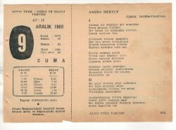 9 Aralık 1960 Ajans Türk Takvim Yaprağı (Şiirli Saatli) EFM(N) 1805 - 2