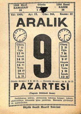 9 Aralık 1968 Takvim Yaprağı - Doğum Günü Hediyesi EFM(N)11066 - 1