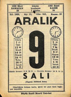 9 Aralık 1969 Takvim Yaprağı - Doğum Günü Hediyesi EFM(N)11078 - 1
