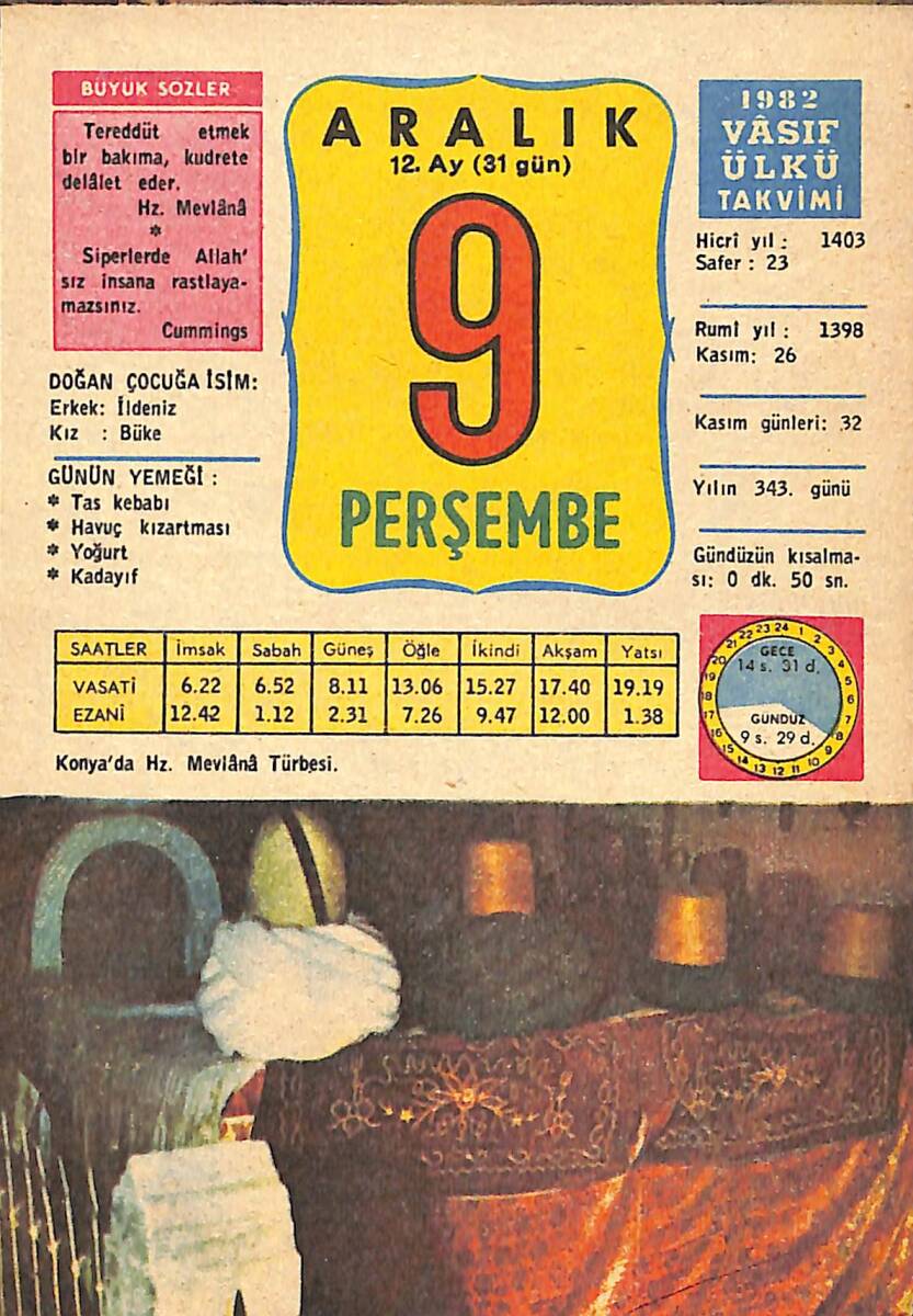 9 Aralık 1982 Takvim Yaprağı - Doğum Günü Hediyesi EFMN13615 - 1