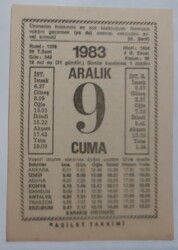 9 Aralık 1983 Takvim Yaprağı - Doğum Günü Hediyesi EFM(N)6889 - Gökçekoleksiyon