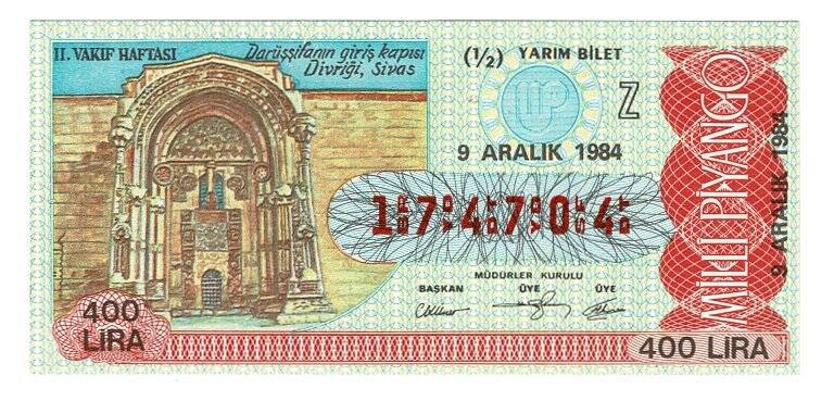 9 Aralık 1984 Piyango Bileti Yarım Bilet PYB5259 - 1
