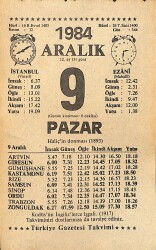 9 Aralık 1984 Takvim Yaprağı - Doğum Günü Hediyesi EFMN14515 - Gökçekoleksiyon