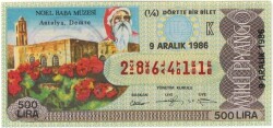 9 Aralık 1986 Piyango Bileti Çeyrek Bilet PYB3268 - Gökçekoleksiyon
