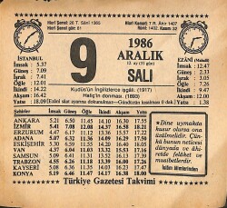 9 Aralık 1986 Takvim Yaprağı - Doğum Günü Hediyesi EFMN14864 - Gökçekoleksiyon