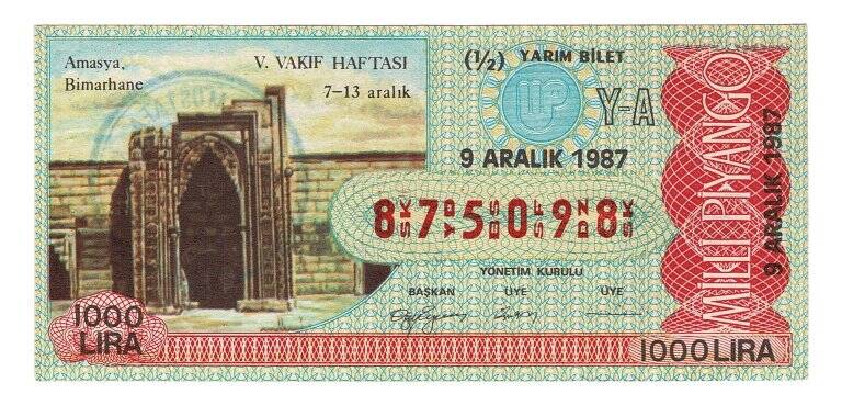 9 Aralık 1987 (12) Yarım Bilet PYB5005 - 1