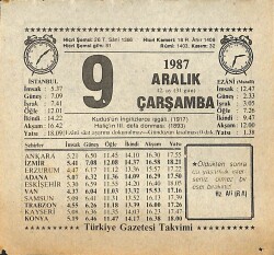 9 Aralık 1987 Takvim Yaprağı - Doğum Günü Hediyesi EFMN15002 - Gökçekoleksiyon