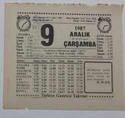 9 Aralık 1987 Takvim Yaprağı - Doğum Günü Hediyesi EFM(N)7178 - Gökçekoleksiyon