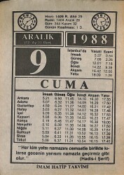 9 Aralık 1988 Takvim Yaprağı - Doğum Günü Hediyesi EFMN14591 - Gökçekoleksiyon