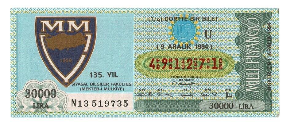 9 Aralık 1994 (14) Dörtte Bir Bilet PYB5125 - 1