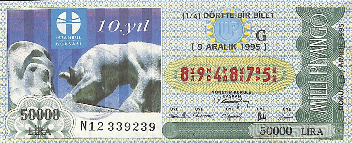 9 Aralık 1995 Piyango Bileti Dörtte Bir Bilet PYB6620 - 1