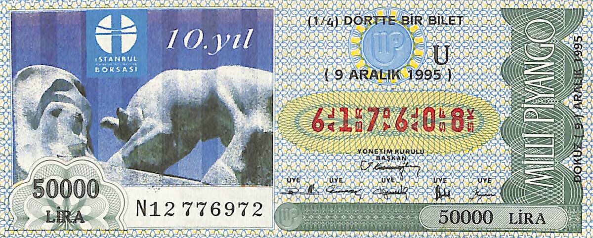 9 Aralık 1995 Piyango Bileti Dörtte Bir Bilet PYB6621 - 1