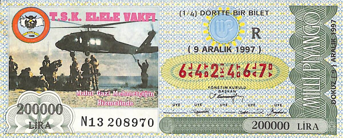 9 Aralık 1997 Piyango Bileti Dörtte Bir Bilet PYB6793 - 1