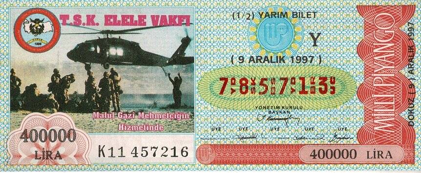 9 Aralık 1997 (Y) TSK Elele Vakfı Malul Gazi Mehmetçiğin Hizmetinde (12) Yarım Bilet PYB5596 - 1