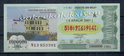 9 Aralık 2001 Çeyrek Bilet PYB1964 - 1