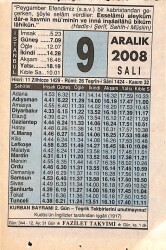 9 Aralık 2008 Takvim Yaprağı - Doğum Günü Hediyesi EFMN15324 - Gökçekoleksiyon