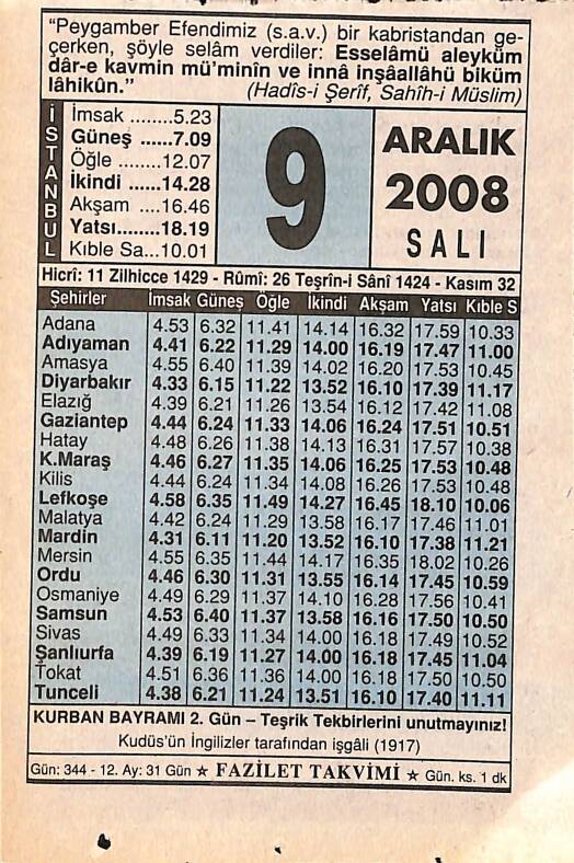 9 Aralık 2008 Takvim Yaprağı - Doğum Günü Hediyesi EFMN15324 - 1