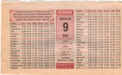 9 Aralık 2008 Takvim Yaprağı EFM(N)4444 - 2