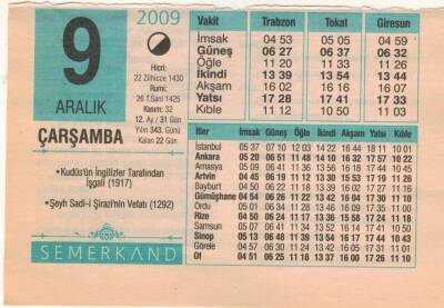 9 Aralık 2009 Takvim Yaprağı EFM(N)4383 - 3
