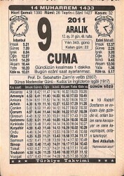 9 Aralık 2011 Takvim Yaprağı - Doğum Günü Hediyesi EFMN15250 - Gökçekoleksiyon