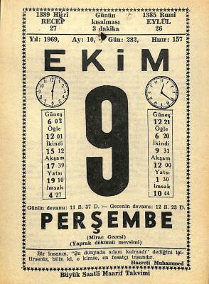 9 Ekim 1969 Takvim Yaprağı - Doğum Günü Hediyesi EFM(N)11129 - 1